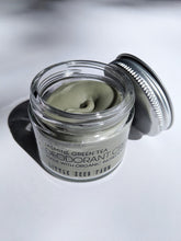 Load image into Gallery viewer, a small jar of cream deodorant. It is in a glass jar with a tin lid.