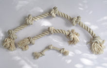 Load image into Gallery viewer, three dog ropes in varying sizes laying next to each other
