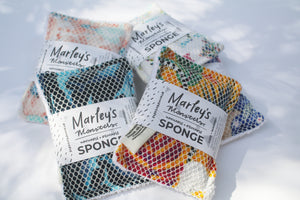 an up close view of the washable sponges in multi prints by Marley's Monsters