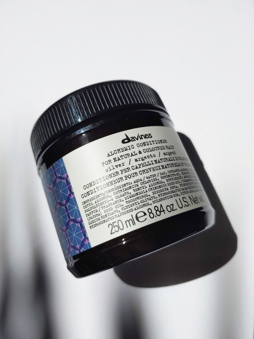 a jar of alchemic conditioner by Davines - for natural and coloured silver or blonde hair