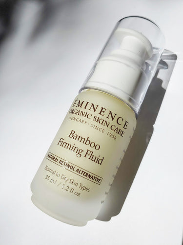 a bottle of bamboo firming fluid by Eminence. For normal to dry skin types.