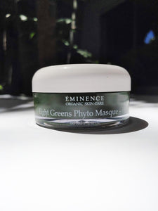 a jar of eight greens phyto masque - hot by Eminence. The jar is short and wide.