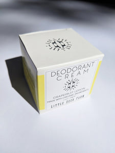 the box that the deodorant comes in that says "Deodorant Cream - grapefruit lemon. made with organic ingredients."