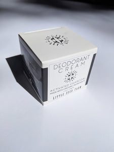 the box that the deodorant comes in that says "Deodorant Cream - activated charcoal. made with organic ingredients."