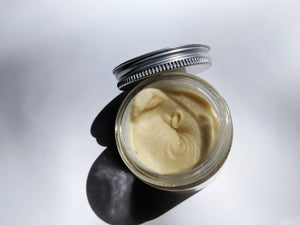 an overlook view of the creme deodorant in the glass jar