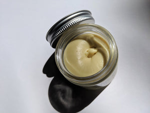 an overlook view of the creme deodorant in the glass jar