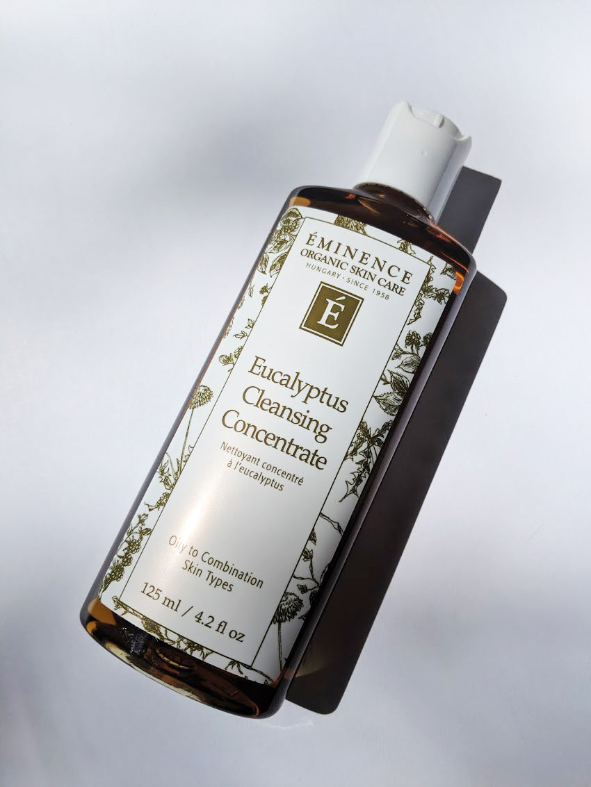 a bottle of Eucalyptus Cleasing Concenrate by Eminence. The bottle has a pour top.