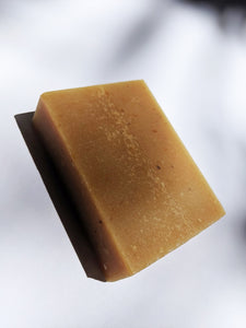 a bar of lemongrass basil soap by Little Seed Farm out of it's box