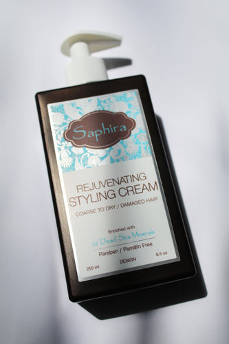 a bottle of rejuvenating styling cream by Saphira - for coarse to dary/damaged hair