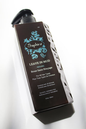 a bottle of leave in mud by Saphira - it has a pump applicator