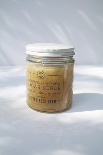 a large jar of organic citrus sugar scrub by Little Seed Farm