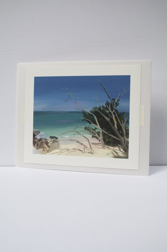 a fine art print of a painting of a beach with foliage by Bone Island Art