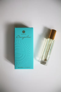 a perfume bottle next to a blue box that says "Bungalow"